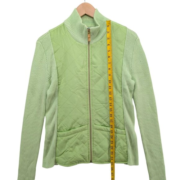 J McLaughlin Quilted Silk Sweater Jacket Womens Lime Green Full Zip Size M - Picture 7 of 11